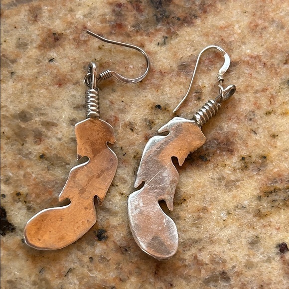 Elegant Sterling Silver Feather Earrings with Turquoise Accents - Picture 3 of 6